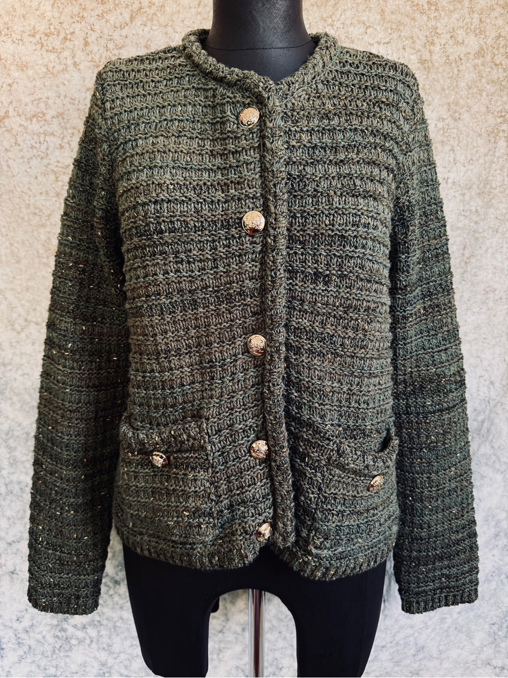 Talbots Oak Moss Multi Button Cardigan - M Petite